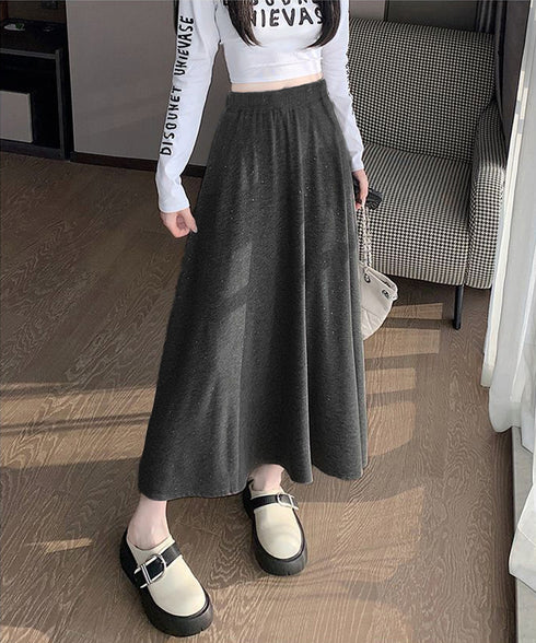 ラメ入りロングスカート キラキラスカート レディース フレアスカート ハイウエストAラインスカート カジュアルきれいめ 大人可愛いボトムス春秋冬 体型カバー韓国風 83YIKELI-003