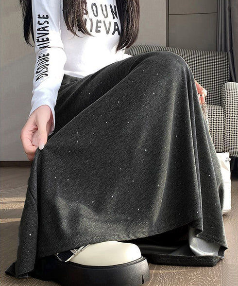 ラメ入りロングスカート キラキラスカート レディース フレアスカート ハイウエストAラインスカート カジュアルきれいめ 大人可愛いボトムス春秋冬 体型カバー韓国風 83YIKELI-003