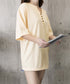 ゆったりチュニックTシャツヘンリーネック レディース オーバーサイズカットソー 体型カバーロングTシャツ ゆるシルエット ポケット付き Vネックプルオーバー韓国風 83YIKELI-004