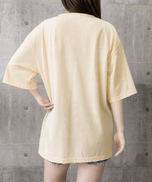 ゆったりチュニックTシャツヘンリーネック レディース オーバーサイズカットソー 体型カバーロングTシャツ ゆるシルエット ポケット付き Vネックプルオーバー韓国風 83YIKELI-004