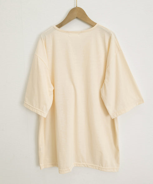 ゆったりチュニックTシャツヘンリーネック レディース オーバーサイズカットソー 体型カバーロングTシャツ ゆるシルエット ポケット付き Vネックプルオーバー韓国風 83YIKELI-004