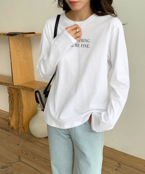 ロゴプリント長袖TシャツレディースロンT シンプル 英字ロゴ オーバーサイズtシャツ ゆったり体型カバーロンT 韓国風 大人カジュアルトップス 着回しベーシックt 83YIKELI-005