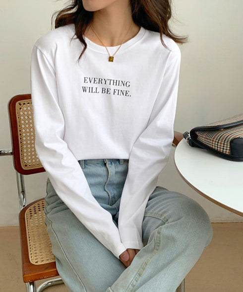 ロゴプリント長袖TシャツレディースロンT シンプル 英字ロゴ オーバーサイズtシャツ ゆったり体型カバーロンT 韓国風 大人カジュアルトップス 着回しベーシックt 83YIKELI-005