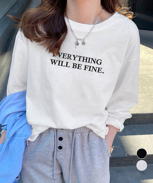 ロゴプリント長袖TシャツレディースロンT シンプル 英字ロゴ オーバーサイズtシャツ ゆったり体型カバーロンT 韓国風 大人カジュアルトップス 着回しベーシックt 83YIKELI-005