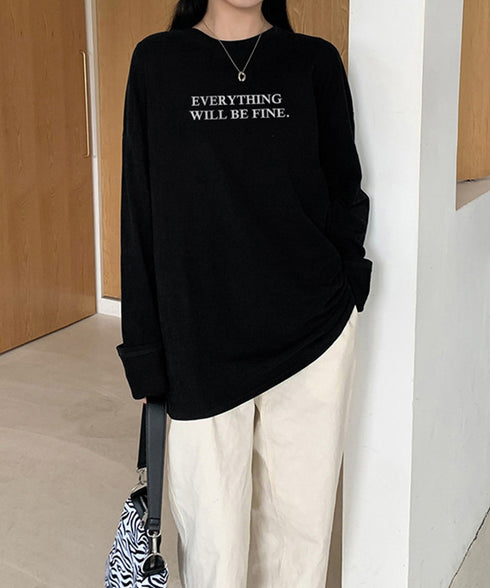 ロゴプリント長袖TシャツレディースロンT シンプル 英字ロゴ オーバーサイズtシャツ ゆったり体型カバーロンT 韓国風 大人カジュアルトップス 着回しベーシックt 83YIKELI-005
