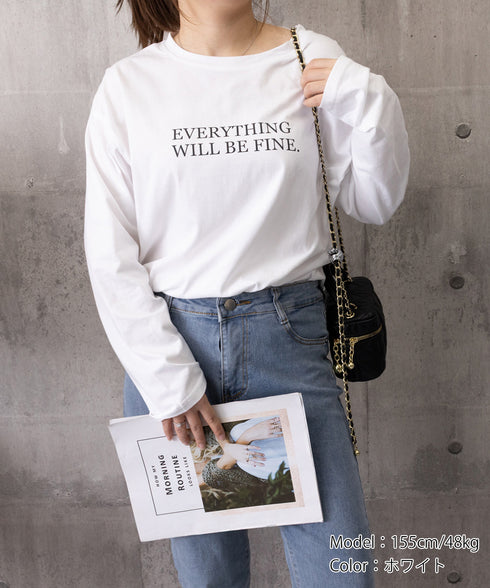 ロゴプリント長袖TシャツレディースロンT シンプル 英字ロゴ オーバーサイズtシャツ ゆったり体型カバーロンT 韓国風 大人カジュアルトップス 着回しベーシックt 83YIKELI-005