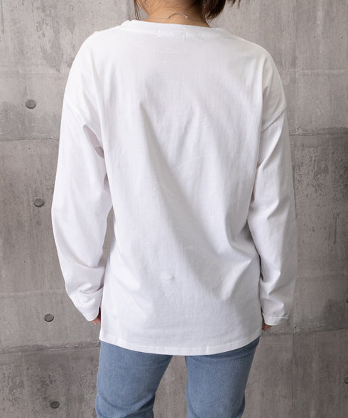 ロゴプリント長袖TシャツレディースロンT シンプル 英字ロゴ オーバーサイズtシャツ ゆったり体型カバーロンT 韓国風 大人カジュアルトップス 着回しベーシックt 83YIKELI-005