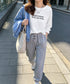 ロゴプリント長袖TシャツレディースロンT シンプル 英字ロゴ オーバーサイズtシャツ ゆったり体型カバーロンT 韓国風 大人カジュアルトップス 着回しベーシックt 83YIKELI-005