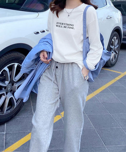 ロゴプリント長袖TシャツレディースロンT シンプル 英字ロゴ オーバーサイズtシャツ ゆったり体型カバーロンT 韓国風 大人カジュアルトップス 着回しベーシックt 83YIKELI-005