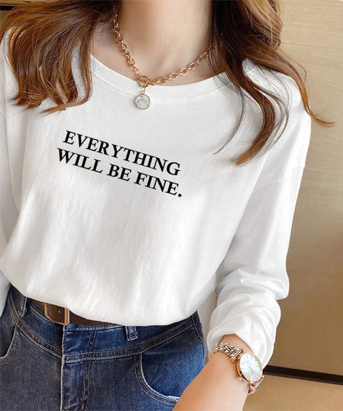 ロゴプリント長袖TシャツレディースロンT シンプル 英字ロゴ オーバーサイズtシャツ ゆったり体型カバーロンT 韓国風 大人カジュアルトップス 着回しベーシックt 83YIKELI-005