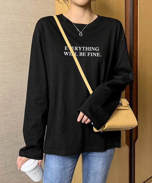 ロゴプリント長袖TシャツレディースロンT シンプル 英字ロゴ オーバーサイズtシャツ ゆったり体型カバーロンT 韓国風 大人カジュアルトップス 着回しベーシックt 83YIKELI-005