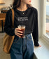 ロゴプリント長袖TシャツレディースロンT シンプル 英字ロゴ オーバーサイズtシャツ ゆったり体型カバーロンT 韓国風 大人カジュアルトップス 着回しベーシックt 83YIKELI-005