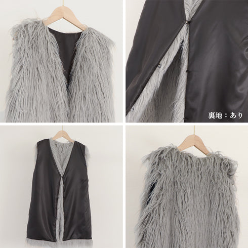 エコファーベスト レディース韓国風ベスト ボリューム シープファー風ベスト 体型カバー 重ね着ファージレフェミニンファージャケットゆったり ミドル丈ふんわり着やせ 83YMHT-001