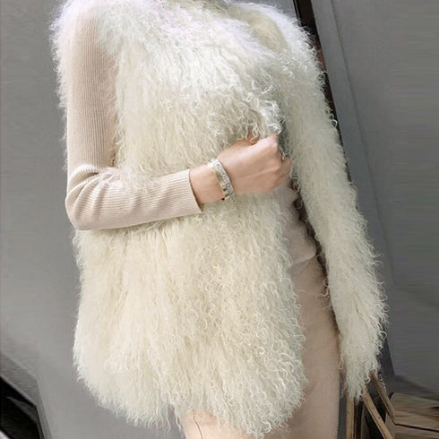 エコファーベスト レディース韓国風ベスト ボリューム シープファー風ベスト 体型カバー 重ね着ファージレフェミニンファージャケットゆったり ミドル丈ふんわり着やせ 83YMHT-001