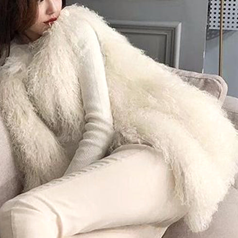 エコファーベスト レディース韓国風ベスト ボリューム シープファー風ベスト 体型カバー 重ね着ファージレフェミニンファージャケットゆったり ミドル丈ふんわり着やせ 83YMHT-001