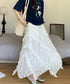 ティアードロングスカート白レーススカート レディース 可愛いふんわりスカート ハイウエスト チュールスカート ボリューム 裏地付き フリルAラインスカート お洒落 83YOUYI-001