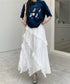 ティアードロングスカート白レーススカート レディース 可愛いふんわりスカート ハイウエスト チュールスカート ボリューム 裏地付き フリルAラインスカート お洒落 83YOUYI-001