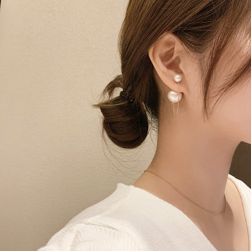 チェーンピアス2wayレディース チェーンピアス2wayレディース フェイクパール ロングピアス 揺れる 韓国 ファッション ホワイト レトロ 83ZHM-001