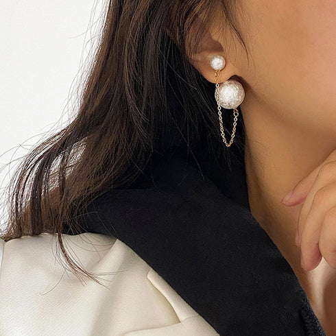 チェーンピアス2wayレディース チェーンピアス2wayレディース フェイクパール ロングピアス 揺れる 韓国 ファッション ホワイト レトロ 83ZHM-001