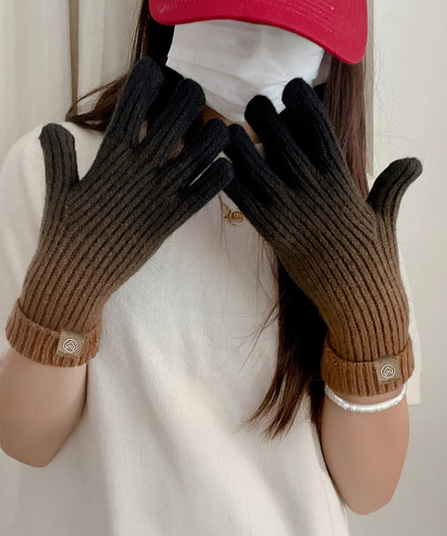 グラデーションニット手袋 スマホ対応手袋 暖かいスマートフォン手袋 レディース大人可愛いリブニットグローブ レインボー毛糸手袋タッチスクリーン対応 防風防寒グッズ 84BAILIAN-001