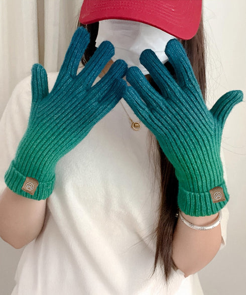 グラデーションニット手袋 スマホ対応手袋 暖かいスマートフォン手袋 レディース大人可愛いリブニットグローブ レインボー毛糸手袋タッチスクリーン対応 防風防寒グッズ 84BAILIAN-001