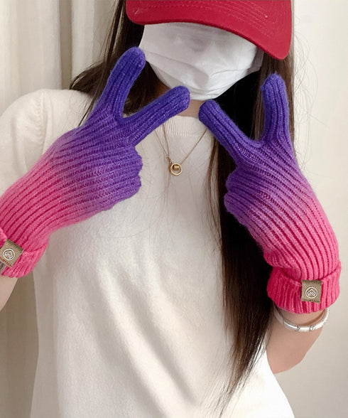 グラデーションニット手袋 スマホ対応手袋 暖かいスマートフォン手袋 レディース大人可愛いリブニットグローブ レインボー毛糸手袋タッチスクリーン対応 防風防寒グッズ 84BAILIAN-001