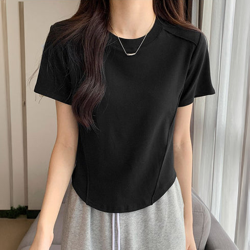無地 Tシャツ クルーネック レディース 大人カジュアル 半袖カットソー ラウンドネック 夏トップス シンプル 夏服 オシャレ着やせ スリムフィットtシャツ 韓国 84CPMY-001