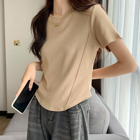 無地 Tシャツ クルーネック レディース 大人カジュアル 半袖カットソー ラウンドネック 夏トップス シンプル 夏服 オシャレ着やせ スリムフィットtシャツ 韓国 84CPMY-001