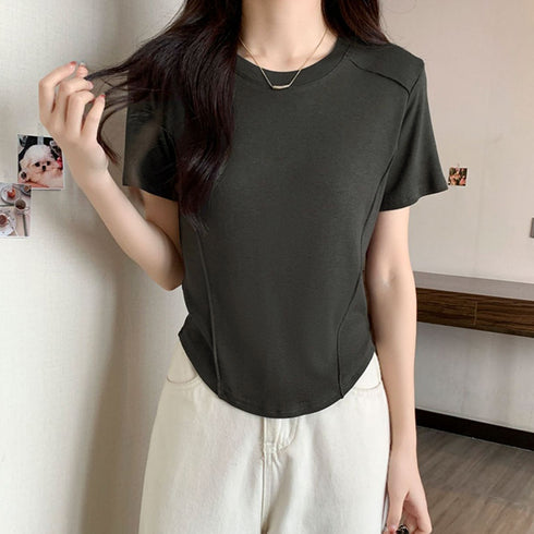 無地 Tシャツ クルーネック レディース 大人カジュアル 半袖カットソー ラウンドネック 夏トップス シンプル 夏服 オシャレ着やせ スリムフィットtシャツ 韓国 84CPMY-001