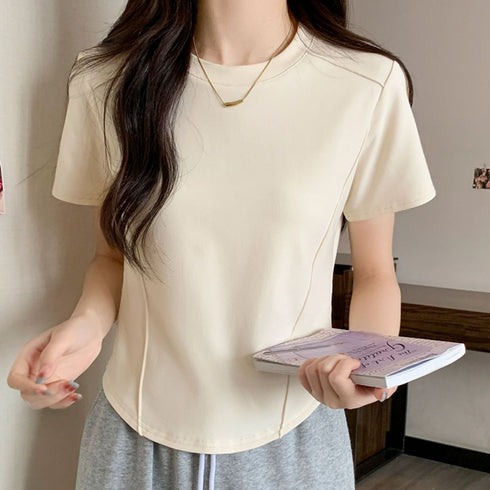 無地 Tシャツ クルーネック レディース 大人カジュアル 半袖カットソー ラウンドネック 夏トップス シンプル 夏服 オシャレ着やせ スリムフィットtシャツ 韓国 84CPMY-001