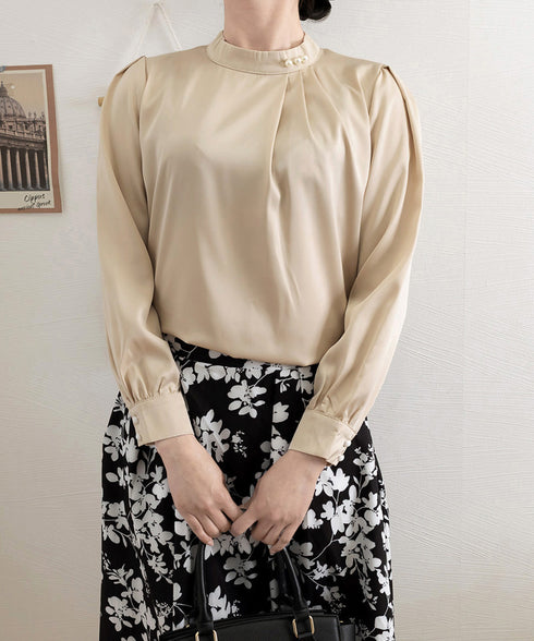 ブラウスフォーマル レディース 長袖上品 フェミニン シャツブラウス きれいめ タックトップス オフィスカジュアル 大人女性 おしゃれ 結婚式 ビジネスブラウス白 84DLV-010