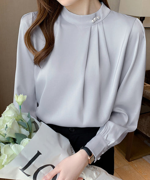 ブラウスフォーマル レディース 長袖上品 フェミニン シャツブラウス きれいめ タックトップス オフィスカジュアル 大人女性 おしゃれ 結婚式 ビジネスブラウス白 84DLV-010