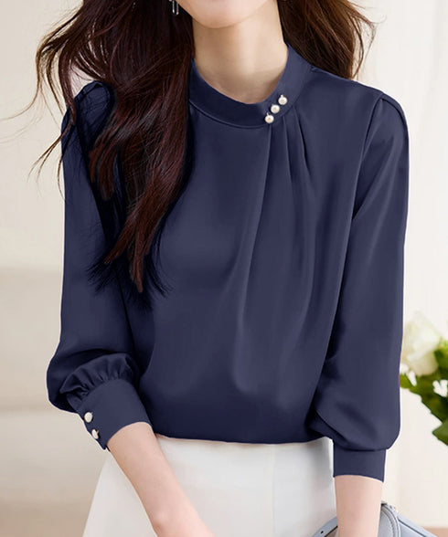 ブラウスフォーマル レディース 長袖上品 フェミニン シャツブラウス きれいめ タックトップス オフィスカジュアル 大人女性 おしゃれ 結婚式 ビジネスブラウス白 84DLV-010