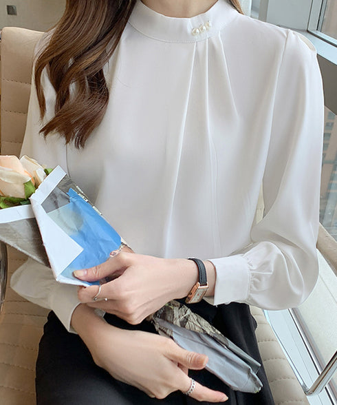 ブラウスフォーマル レディース 長袖上品 フェミニン シャツブラウス きれいめ タックトップス オフィスカジュアル 大人女性 おしゃれ 結婚式 ビジネスブラウス白 84DLV-010