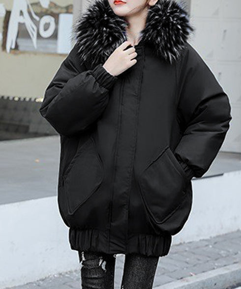 ダウンコート エコダウンジャケット 防寒 レディース ゆったりフーディーコート 中綿ブルゾン ファーフード付き 防風中綿コート 厚手暖かいアウター 体型カバー冬服 84FEINIAO-001