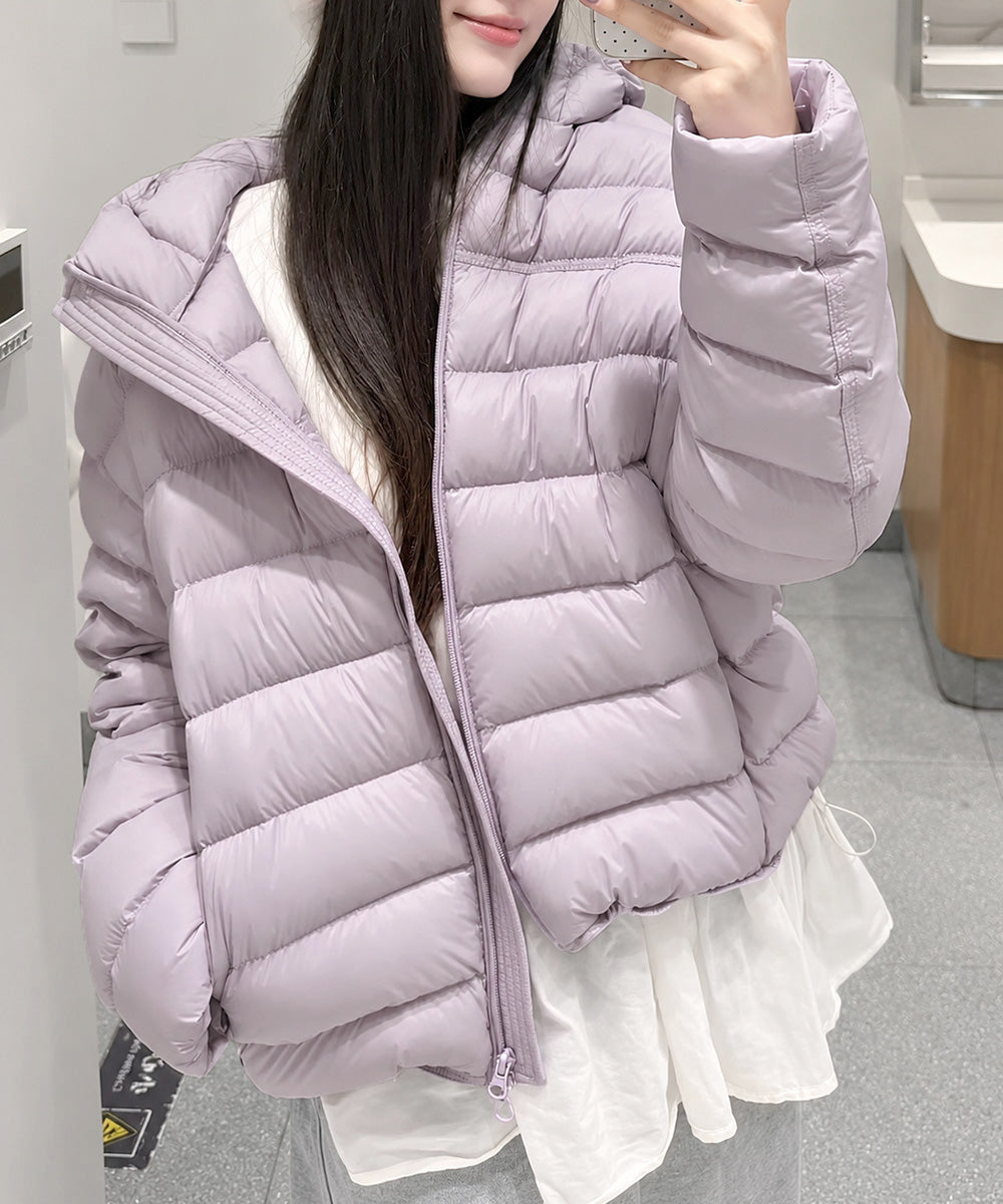 フード付き中綿ジャケットダブルジップ防寒 ラベンダー