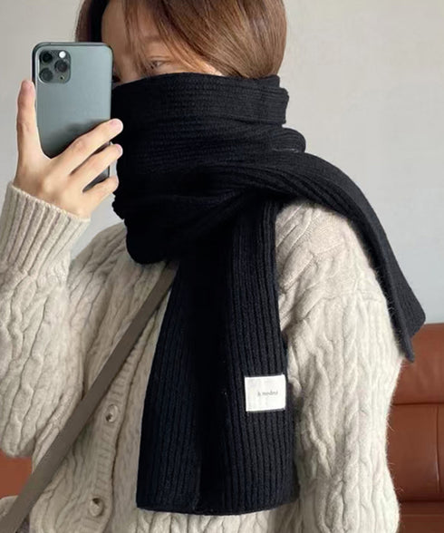暖かいリブニットマフラー カシミアタッチ 韓国風マフラーレディース チクチクしないニットストール 無地厚手 シンプルネックウォーマー おしゃれ 防風防寒首巻き保温 84JINDI-001