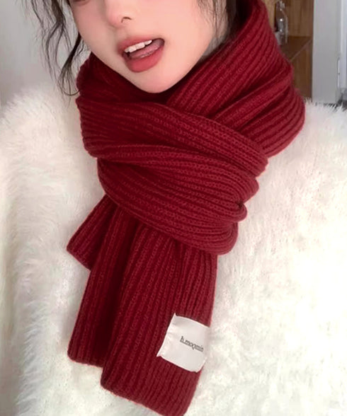 暖かいリブニットマフラー カシミアタッチ 韓国風マフラーレディース チクチクしないニットストール 無地厚手 シンプルネックウォーマー おしゃれ 防風防寒首巻き保温 84JINDI-001