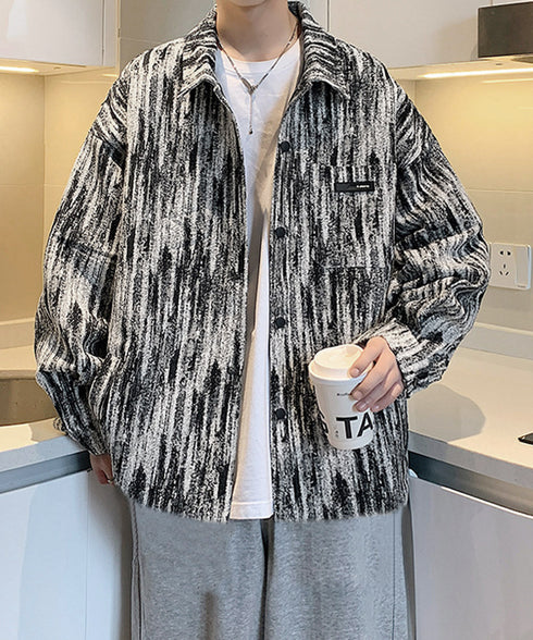 メンズ総柄シャツジャケットオーバーサイズ タイダイ風 ビッグシルエット長袖シャツブルゾン ゆったりライトアウター 春秋羽織りかっこいいストリート服トレンドメンズ服 84JIQI-008