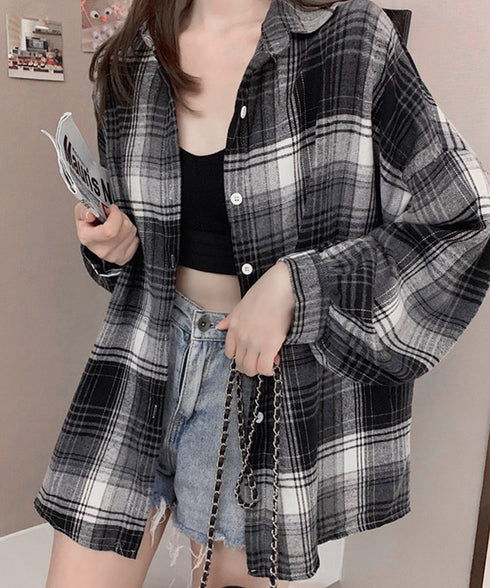 シャツ ブラウス チェック柄シャツ 長袖 レディース おしゃれ ゆったりカラーチェックシャツ カジュアルトップス レトロ韓国ファッション 10代20代30代40代 84KAILI-001