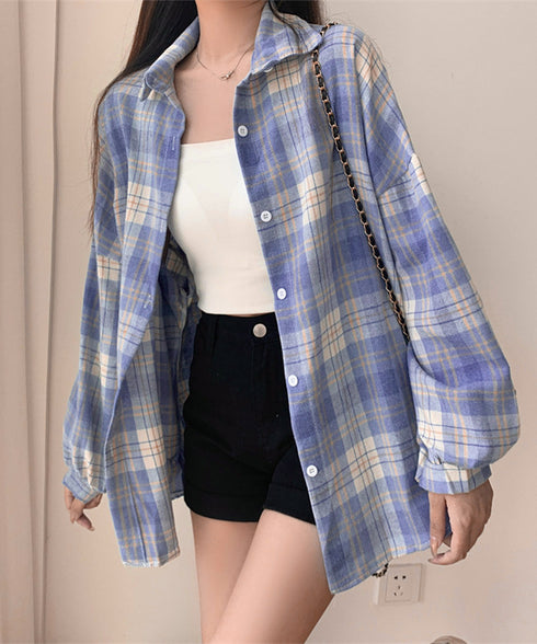 シャツ ブラウス チェック柄シャツ 長袖 レディース おしゃれ ゆったりカラーチェックシャツ カジュアルトップス レトロ韓国ファッション 10代20代30代40代 84KAILI-001