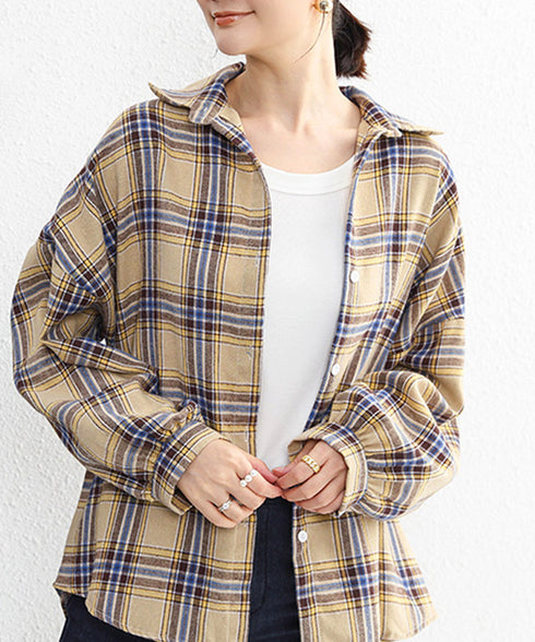 シャツ ブラウス チェック柄シャツ 長袖 レディース おしゃれ ゆったりカラーチェックシャツ カジュアルトップス レトロ韓国ファッション 10代20代30代40代 84KAILI-001