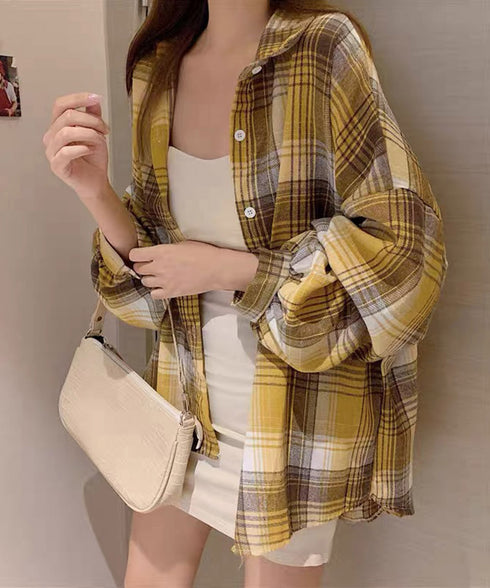 シャツ ブラウス チェック柄シャツ 長袖 レディース おしゃれ ゆったりカラーチェックシャツ カジュアルトップス レトロ韓国ファッション 10代20代30代40代 84KAILI-001