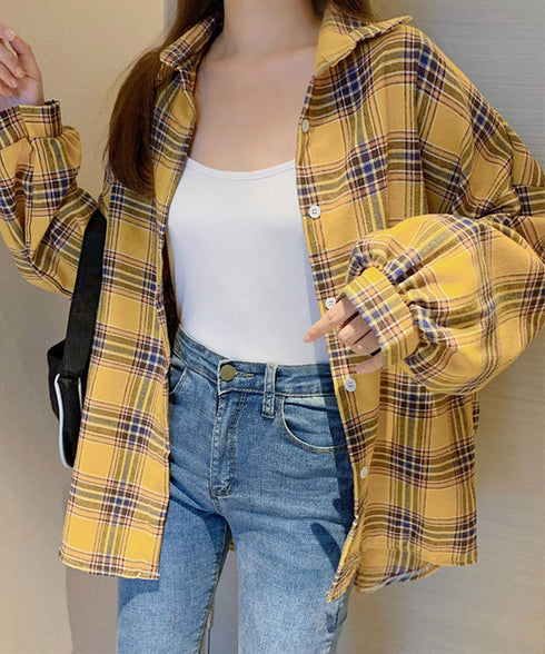 シャツ ブラウス チェック柄シャツ 長袖 レディース おしゃれ ゆったりカラーチェックシャツ カジュアルトップス レトロ韓国ファッション 10代20代30代40代 84KAILI-001