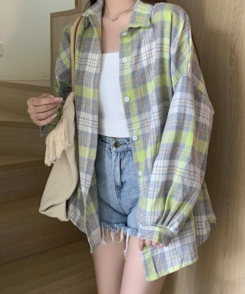 シャツ ブラウス チェック柄シャツ 長袖 レディース おしゃれ ゆったりカラーチェックシャツ カジュアルトップス レトロ韓国ファッション 10代20代30代40代 84KAILI-001