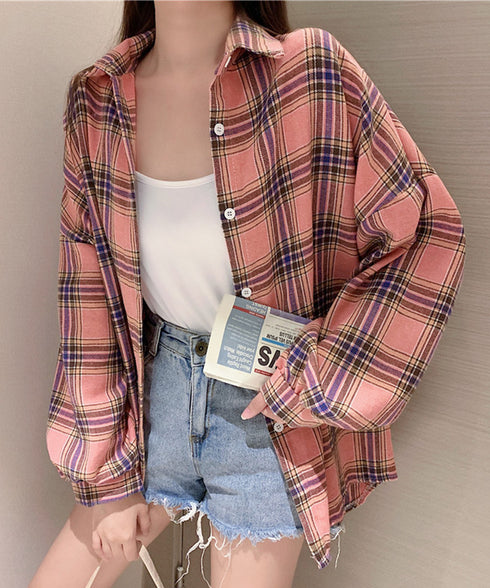 シャツ ブラウス チェック柄シャツ 長袖 レディース おしゃれ ゆったりカラーチェックシャツ カジュアルトップス レトロ韓国ファッション 10代20代30代40代 84KAILI-001