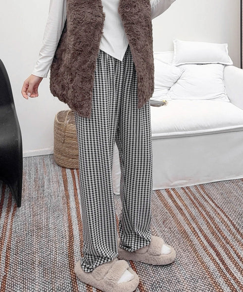 ギンガムチェック ルームパンツ表裏微起毛 レディース カジュアルリラックスパンツ 秋冬かわいい ゆったりイージーパンツ部屋着韓国風 楽ちんパンツ 美脚ロングパンツ 84KAILI-006