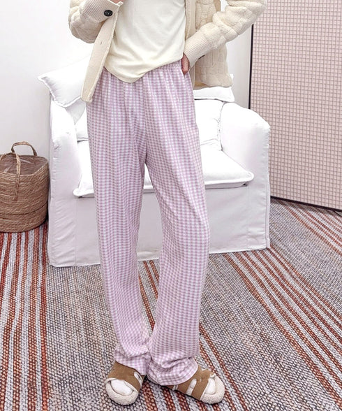 ギンガムチェック ルームパンツ表裏微起毛 レディース カジュアルリラックスパンツ 秋冬かわいい ゆったりイージーパンツ部屋着韓国風 楽ちんパンツ 美脚ロングパンツ 84KAILI-006