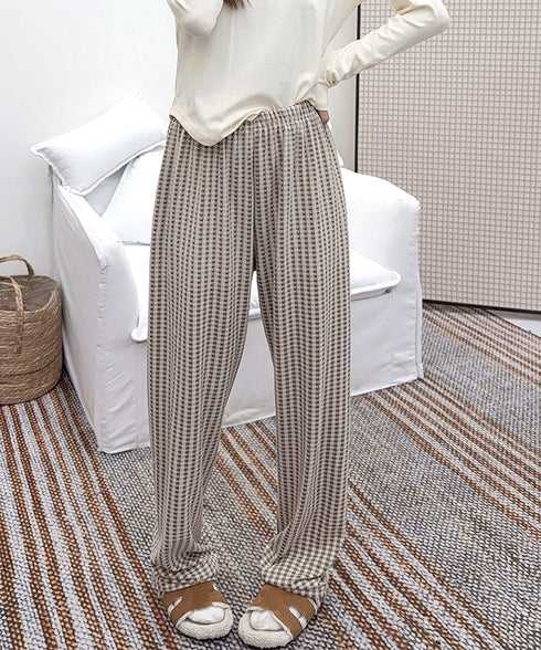 ギンガムチェック ルームパンツ表裏微起毛 レディース カジュアルリラックスパンツ 秋冬かわいい ゆったりイージーパンツ部屋着韓国風 楽ちんパンツ 美脚ロングパンツ 84KAILI-006