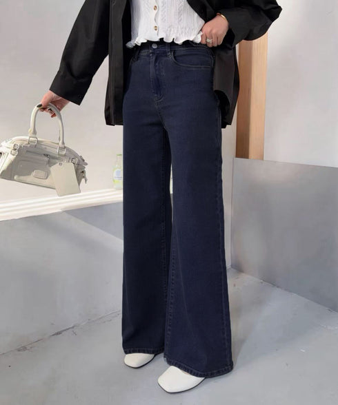 レディースデニムパンツウエストボタン調節 ハイウエストストレートデニム 大人美脚脚長パンツ 着やせロングパンツ カジュアル細見えジーンズ 体型カバーボトムス韓国風 84KAILI-007